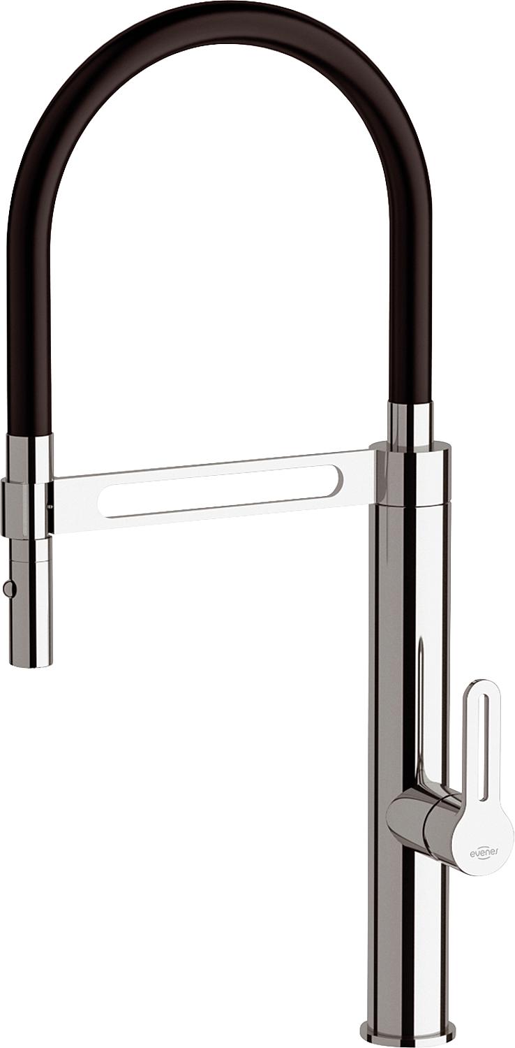 Enzan kitchen mixer with swivel spout and lever, black, 230 mm projection, chrome-plated