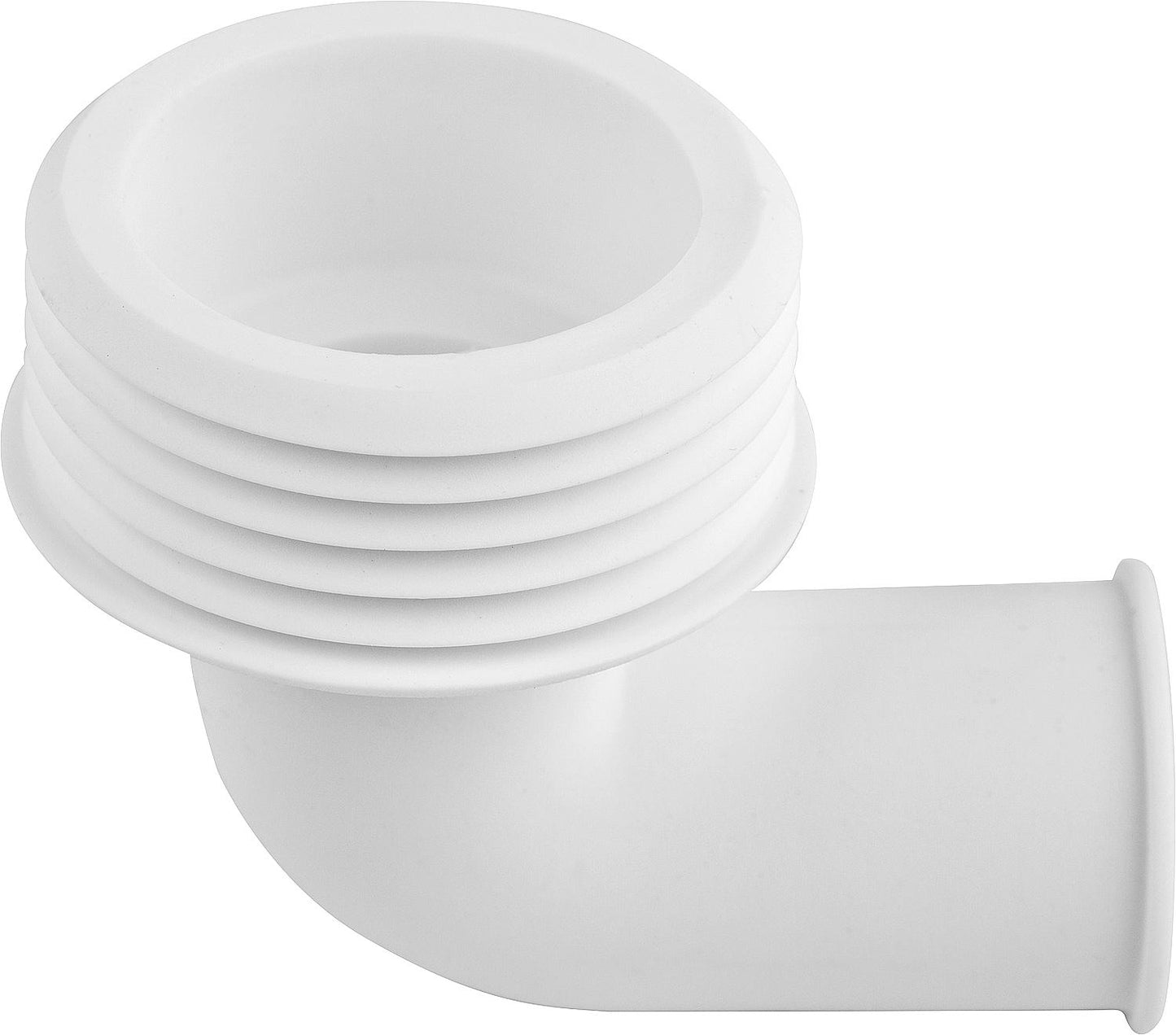 Light-colored rubber angled flush pipe connector for Euro WC Ø 55 mm, pressure flush pipe Ø 28/32 mm