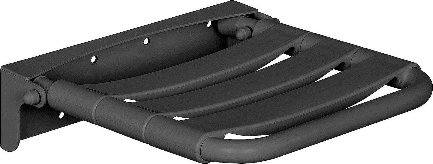 Elida folding seat made of stainless steel/antibacterial PP, matte black, 360x100x370mm, with mounting hardware