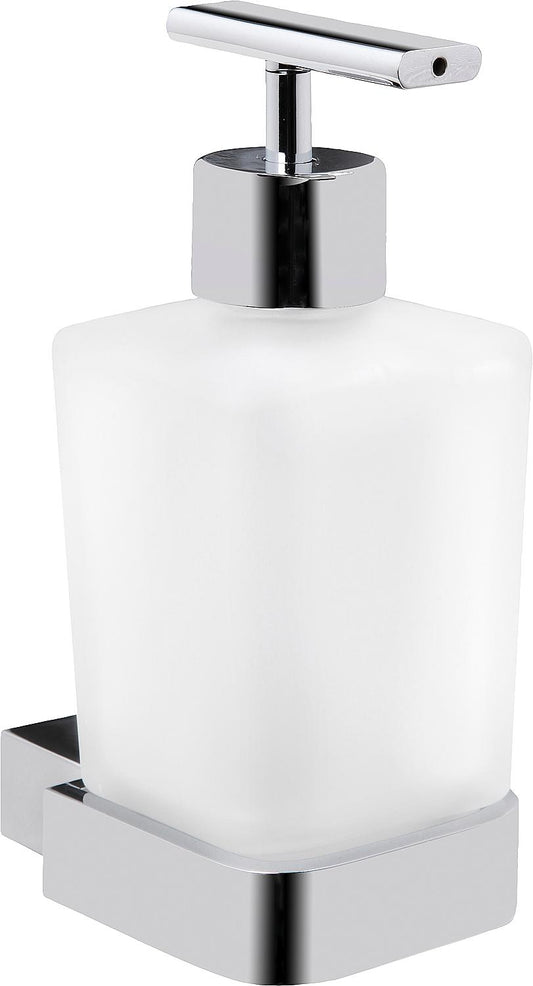 Eivor soap dispenser with wall bracket, chrome-plated zinc, frosted glass