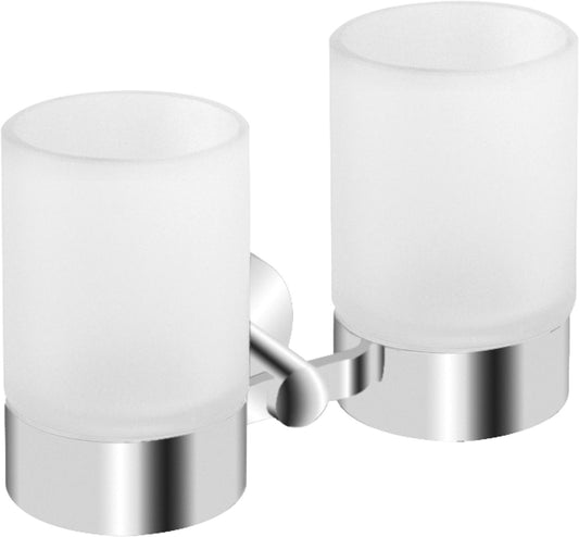 Eldrid double glass holder with wall bracket, chrome-plated brass