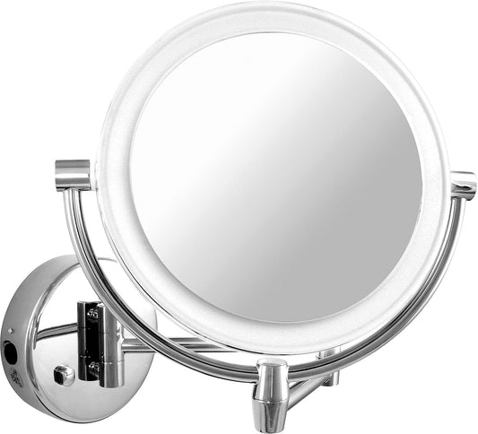 Eliam wall-mounted cosmetic mirror with LED lighting, 1x and 5x magnification, Ø 192/156 mm