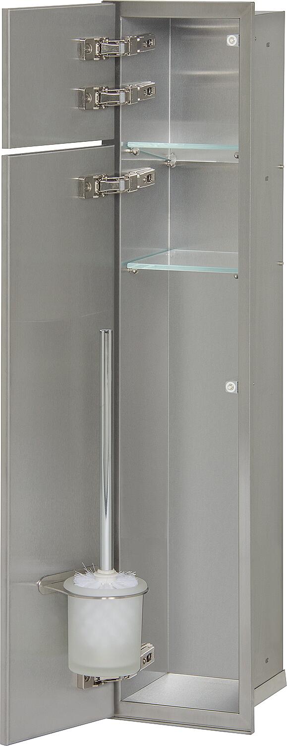 Caisson WC en acier inoxydable, hauteur 800 mm, 2 portes carrelables, côté droit
