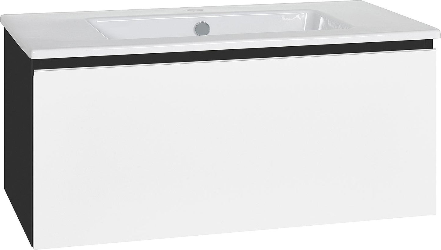 WTU + Keramik WT ELA Korpus schwarz smt Front weiss hochglanz Dekor, 910x420x510 mm