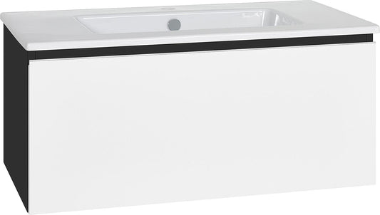 WTU + Céramique WT ELA Corps noir smt Façade décor blanc brillant, 910 x 420 x 510 mm