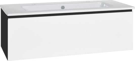 Meuble sous-vasque WTU + Céramique WT ELA, structure noire, façade blanche brillante, 1210 x 420 x 510 mm
