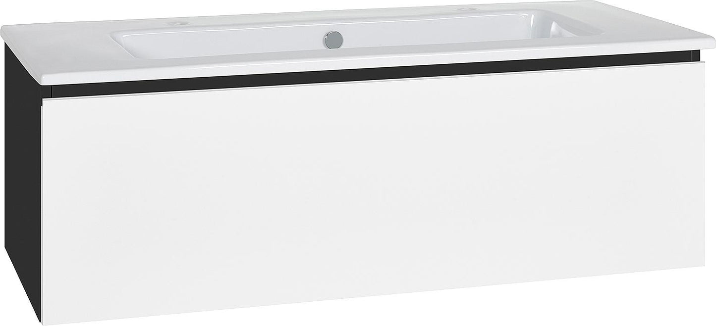 Meuble sous-vasque WTU + Céramique WT ELA, structure noire, façade blanche brillante, 1210 x 420 x 510 mm