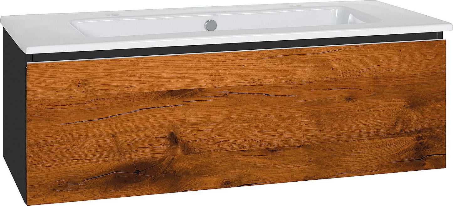 Meuble sous-vasque WTU + Céramique WT ELA, structure noire, façade blanche brillante, 1210 x 420 x 510 mm