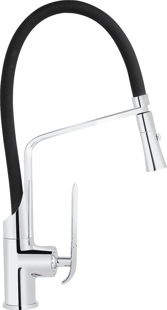 Spültischmischer Bureo herausnehmbare Geschirrbrause Ausladung 210 mm verchromt Brauseschlauch in schwarz