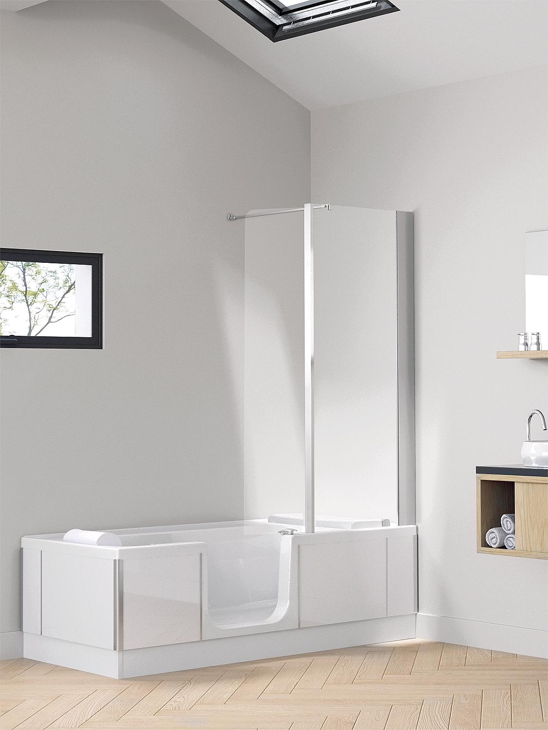 Corner bathtub with shower area, left, black glass cladding, WxHxD: 1800x590x800mm
