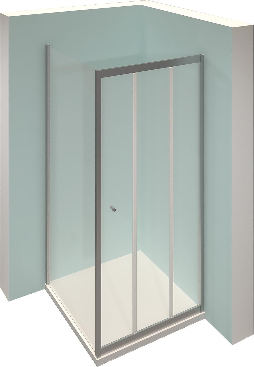 Cabine de douche d'angle Alpha 2, 1 porte coulissante (3 parties) et panneau latéral