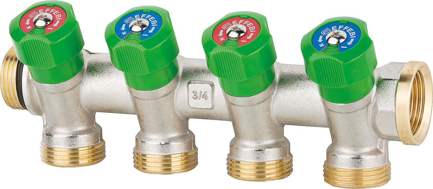 Drinking water distributor 4-way DN15 (1/2"), PN16 flat sealing