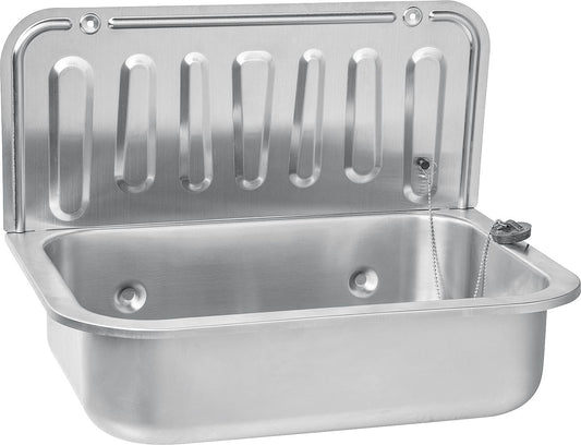 Ausgussbecken aus Edelstahl inkl Ablaufventil, Stopfen und Kette