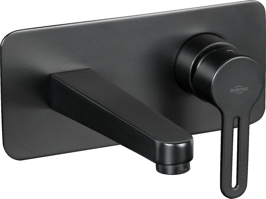 Enzan Nero wall-mounted basin mixer, 180 mm projection, with wall-mounted body, matt black