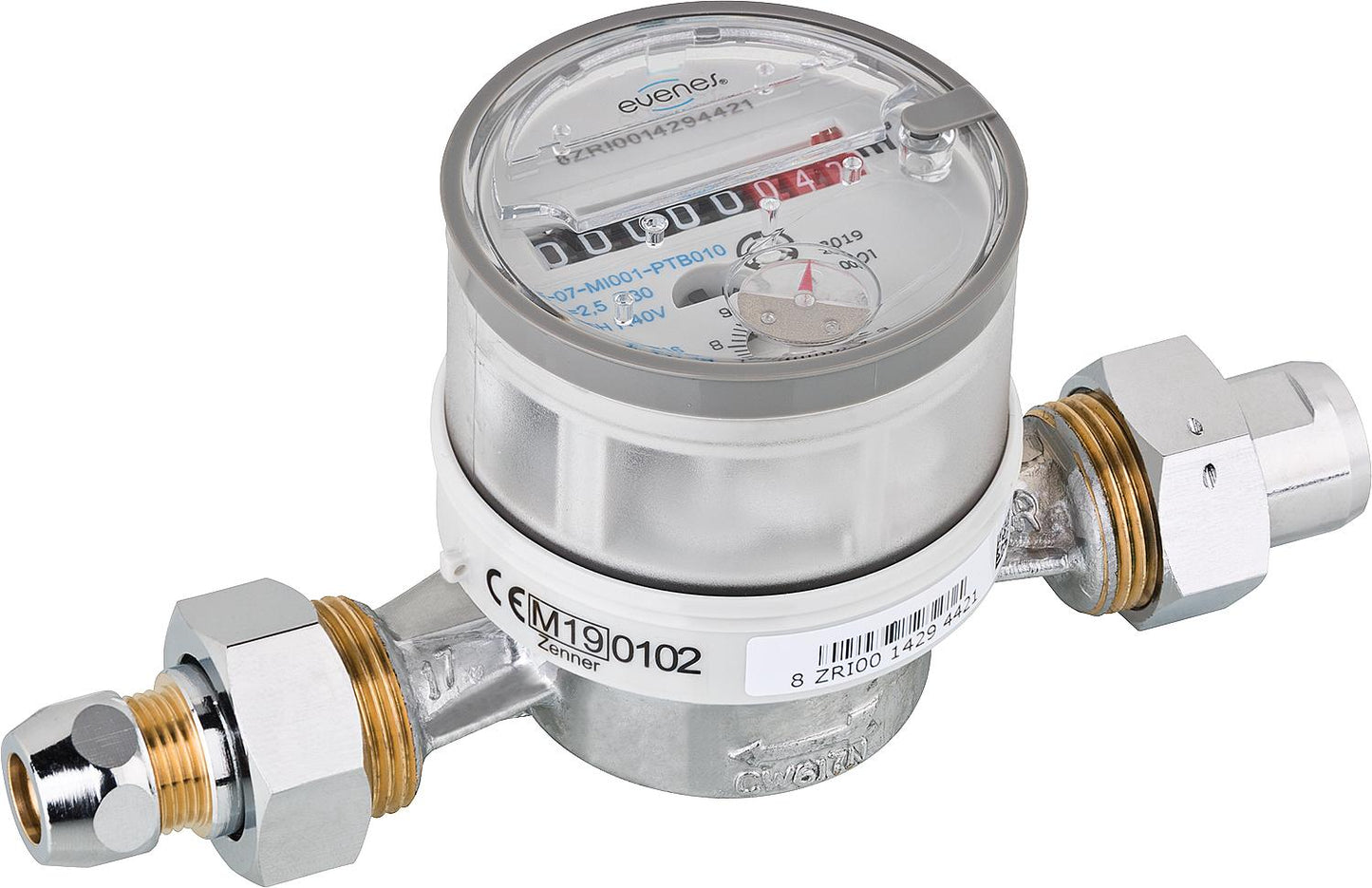 Vanne d'angle froide, débitmètre Q3=2,5 (QN 1,5 m³/h), longueur d'installation 110 mm, frais de certification inclus.