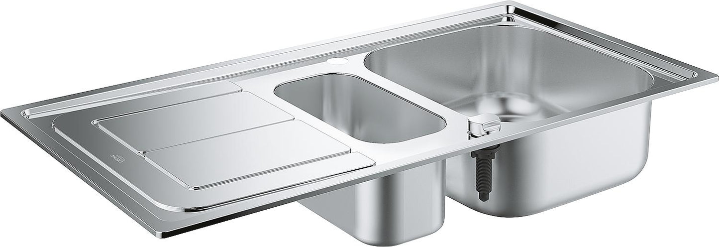Évier réversible Grohe K300 60-S 1,5 bac en acier inoxydable, dimensions L x P : 970 x 500 mm