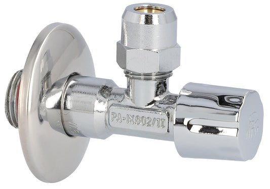 Eckventil DN15(1/2") mit Längenausgleich DN10(3/8")x10, Messing verchromt