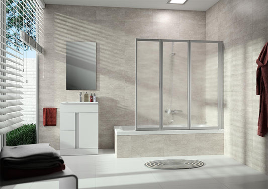 Badewannenaufsatz Hüppe Combinett 3-tlg., silber matt Kunstglas, BxH: 1397-1412 x 1400 mm