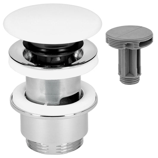 Valve à tige à commande par clic ou fixe, plaque de recouvrement en céramique, Ø 72 mm, longueur = 70-85 mm, avec trop-plein