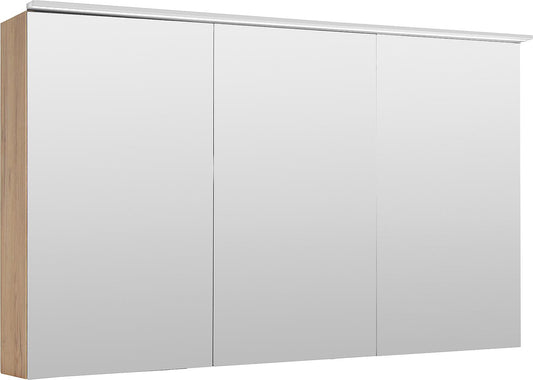 Armoire à miroir Lossa avec éclairage LED en saillie, 3 portes, chêne noueux, finition Cortina, 1200 x 750 x 194 mm