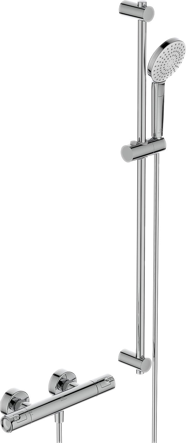Ensemble thermostat de douche Ideal Standard Ceratherm 50, barre de douche 600 mm, douchette Ø 110 mm et flexible de douche, chromé