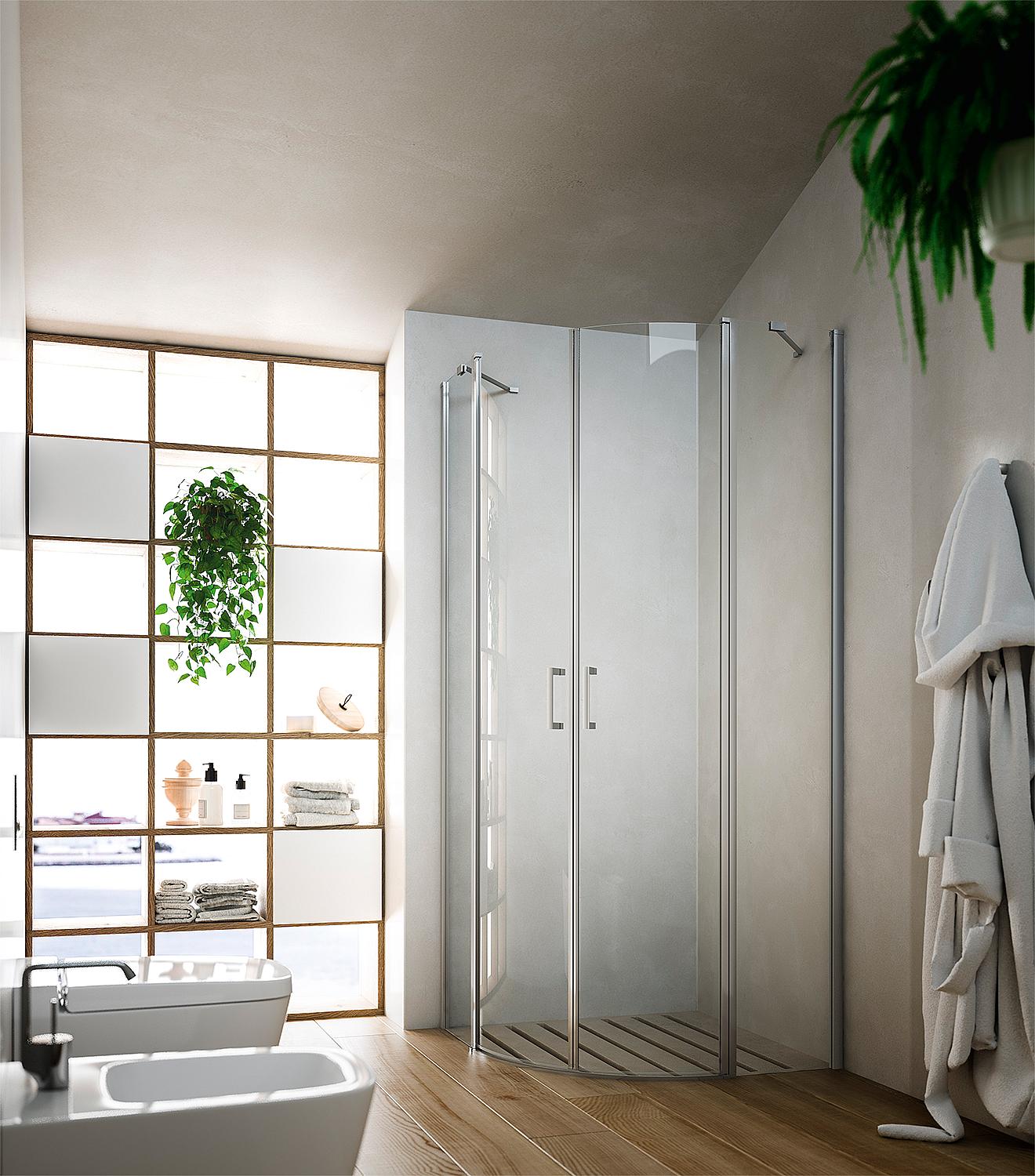 Quarter-circle shower tray Eloa 2.0 975-990mm, H:1950mm, radius 550 mm, SiGla 6mm with coating