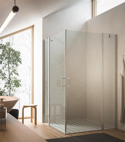 Eck-Duschkabine Eloa 2.0, 2 Pendeltüren und 2 Glas-Fixteile mit 2 Stabilisierungsstangen