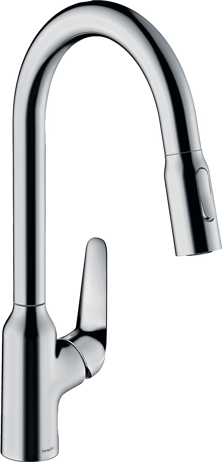 Hansgrohe 220 Focus M42 kitchen mixer with pull-out spray head, 207 mm projection, chrome