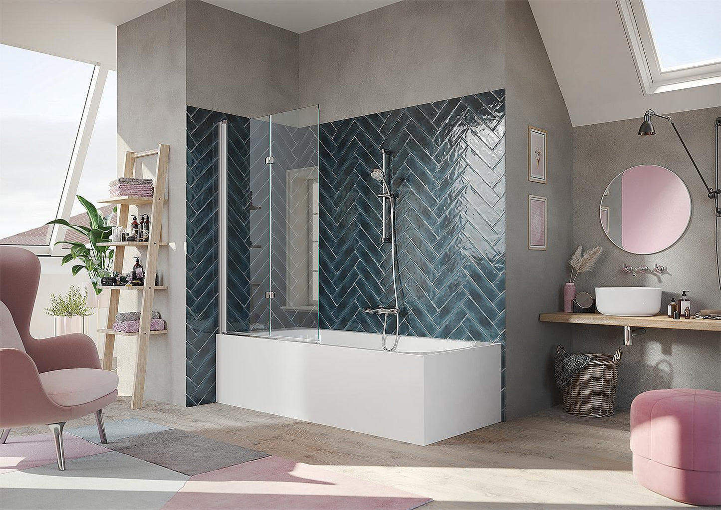 Pare-baignoire Hüppe 501 Design Pure, 2 éléments pivotants