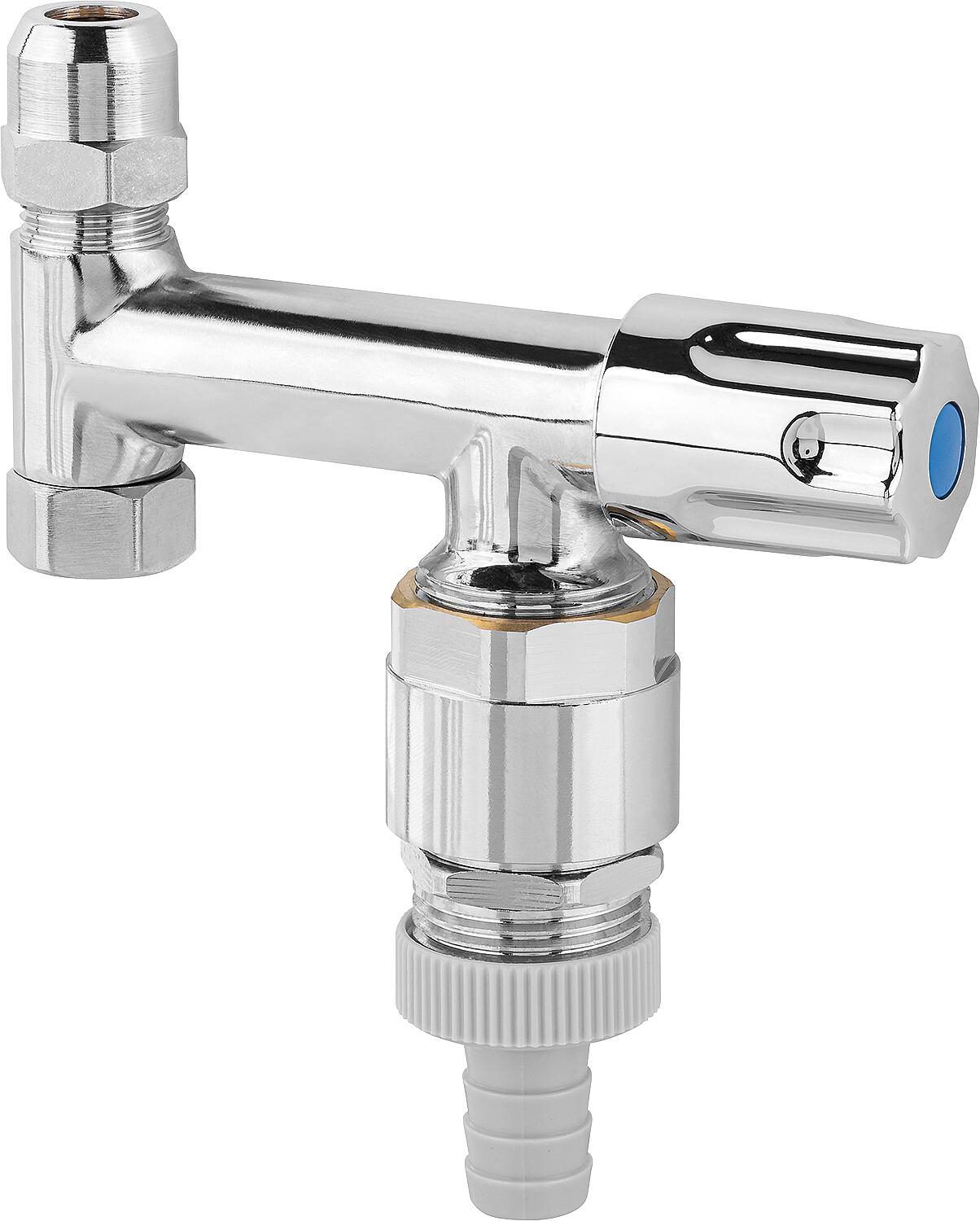 Vanne auxiliaire avec clapet anti-retour et écrou de raccordement 3/8", chromée