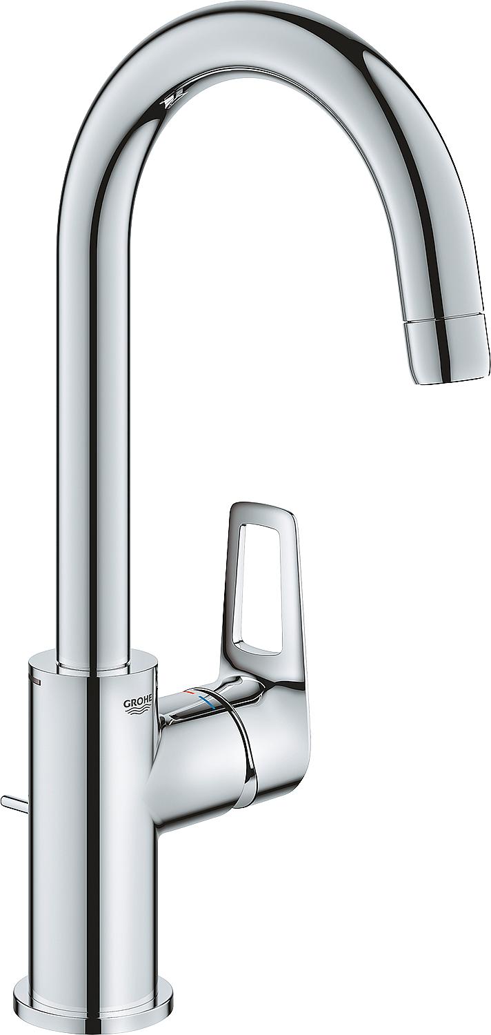 Grohe Bauloop L-Size basin mixer, 140 mm projection, chrome, push-open drain