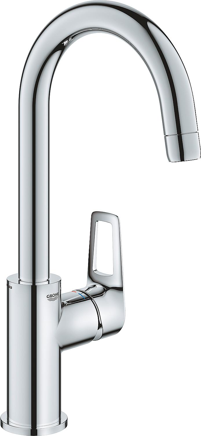 Grohe Bauloop L-Size basin mixer, 140 mm projection, chrome, push-open drain