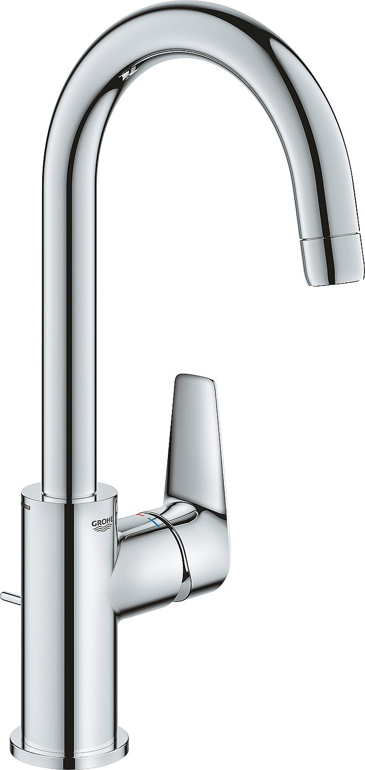 Mitigeur de lavabo Grohe BauEdge L-Size, saillie de 140 mm, chromé, bonde à ouverture par pression