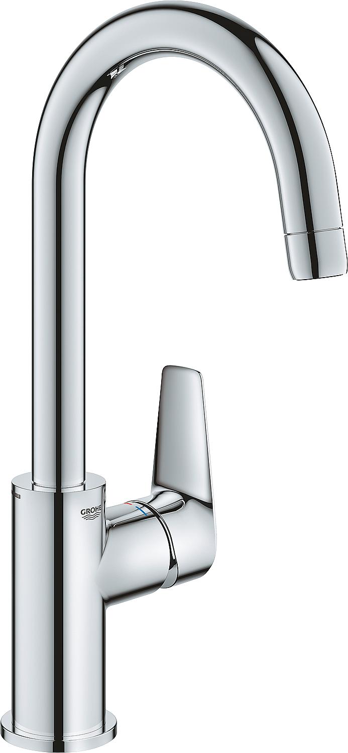 Mitigeur de lavabo Grohe BauEdge L-Size, saillie de 140 mm, chromé, bonde à ouverture par pression