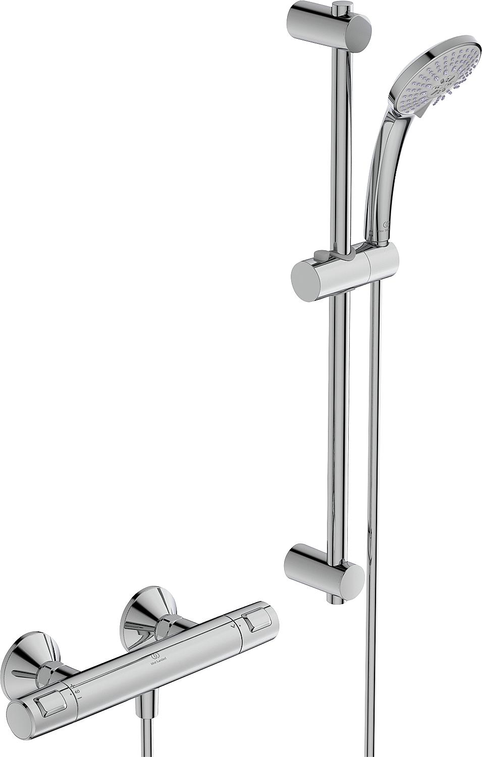 Ideal Standard Ceratherm 25 shower thermostat set, shower rail 600 mm, hand shower Ø 100 mm and shower hose, chrome