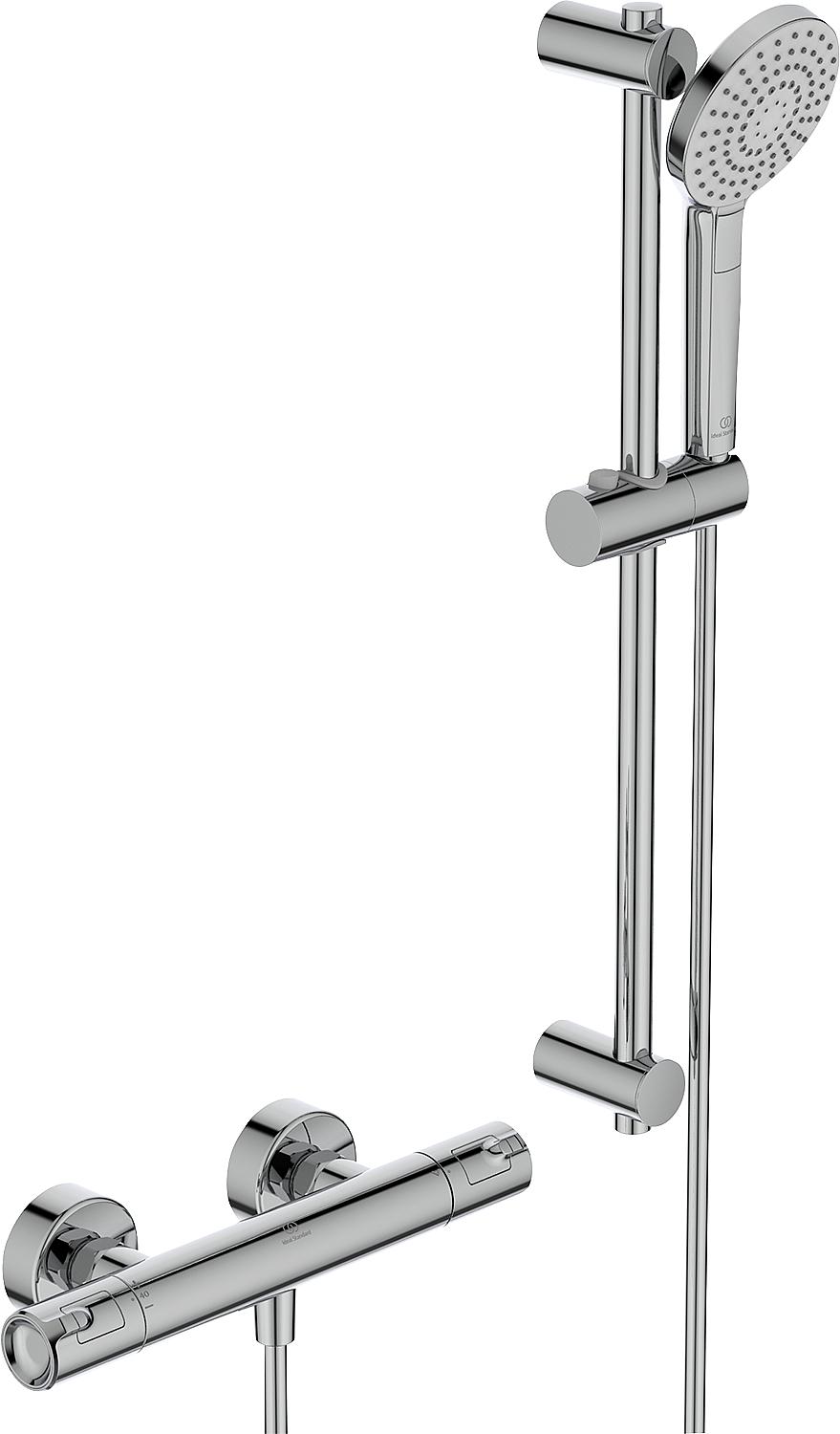 Ensemble thermostat de douche Ideal Standard Ceratherm 50, barre de douche 600 mm, douchette Ø 110 mm et flexible de douche, chromé