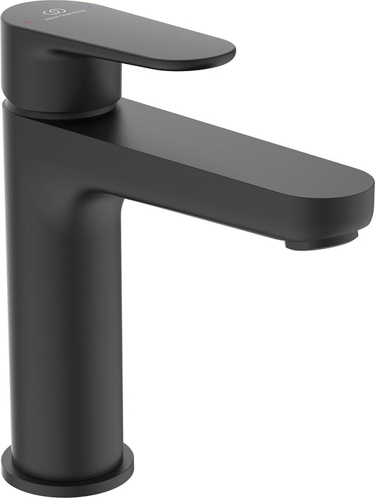 Ideal Standard Cerafine O basin mixer, 125 mm projection, matt black, push-open drain