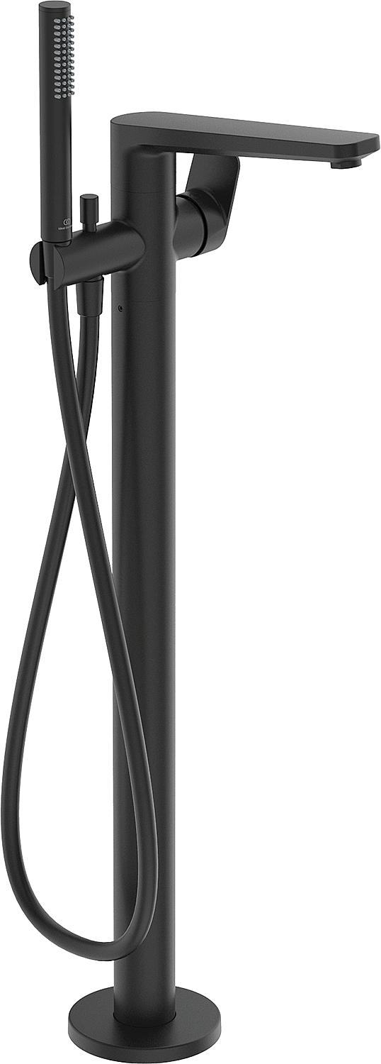 Ideal Standard Tonic II floor-standing bath mixer set with hand shower, 220 mm projection, matte black