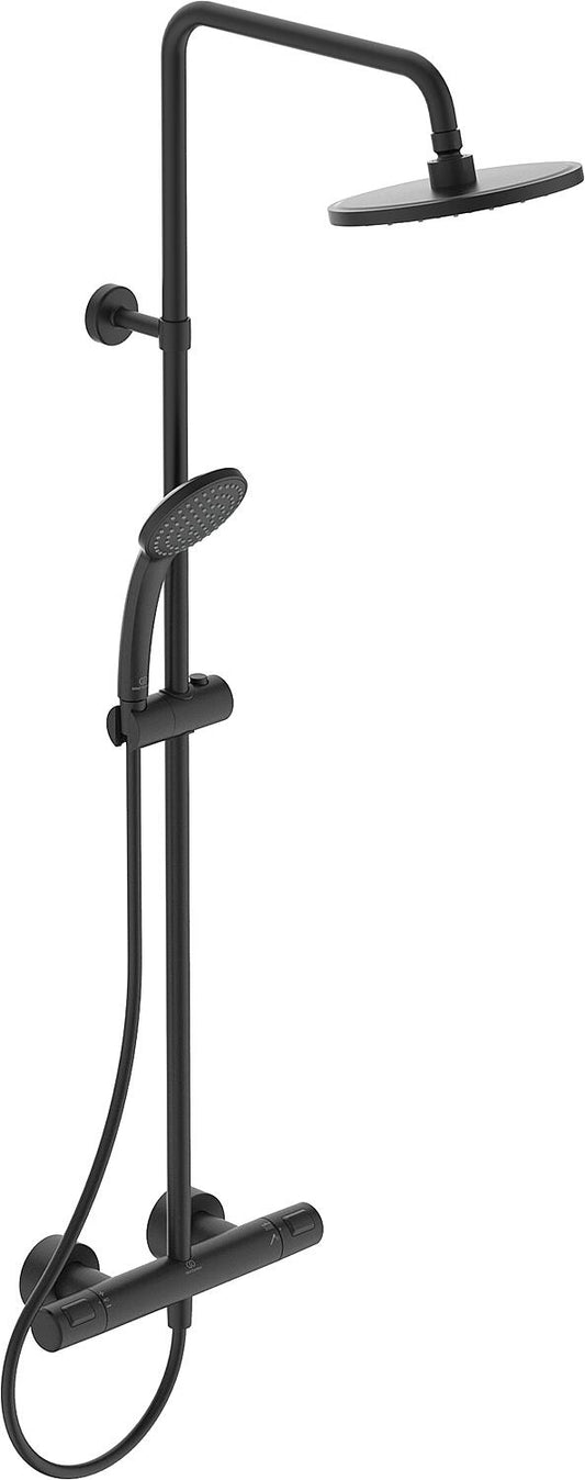 Brause-System Ideal Standard Ceratherm T25 Handbrause, Kopfbrause Ø 200 mm und Thermostat schwarz matt