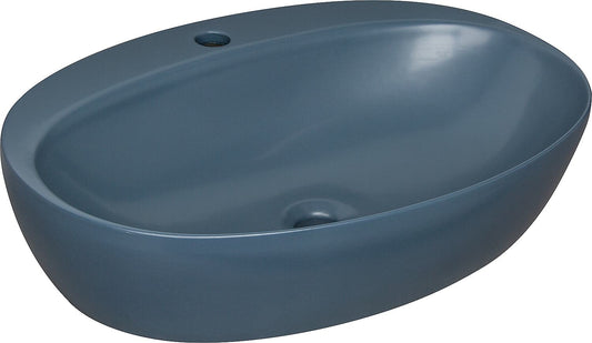 Elanda countertop washbasin 600x420mm ceramic with tap hole Blue Royal Matt