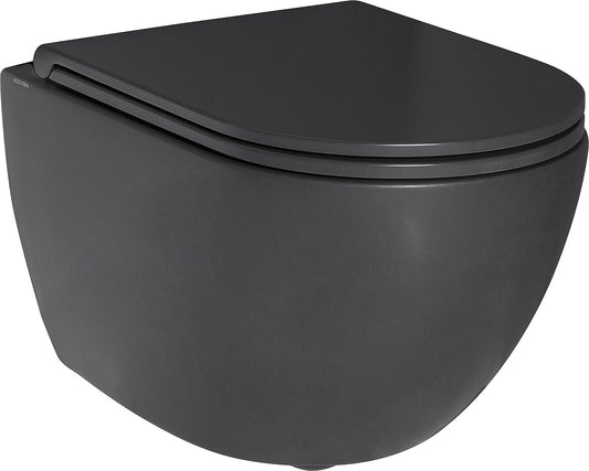 Elanda wall-hung, deep-flush toilet (matte black, rimless) + soft-close toilet seat (combi-pack)