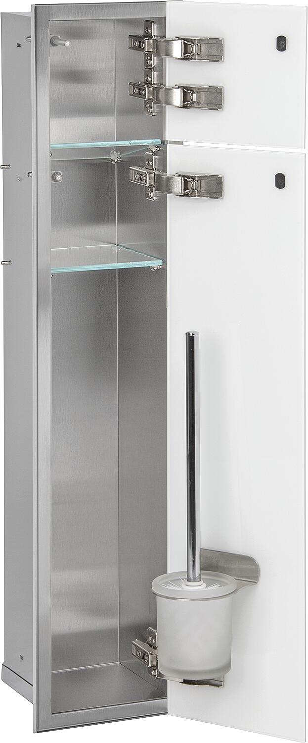 WC-Einbaucontainer Zero Höhe 800 Edelstahl gebürstet, 2 Türen schwarz, rechts