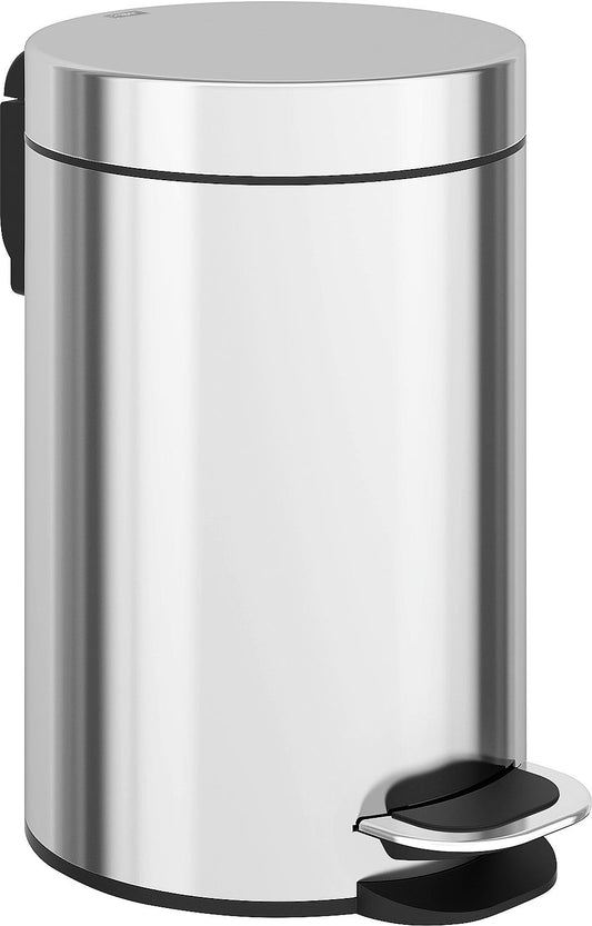 Hewi waste bin, 3l, soft-close, high-gloss polished stainless steel