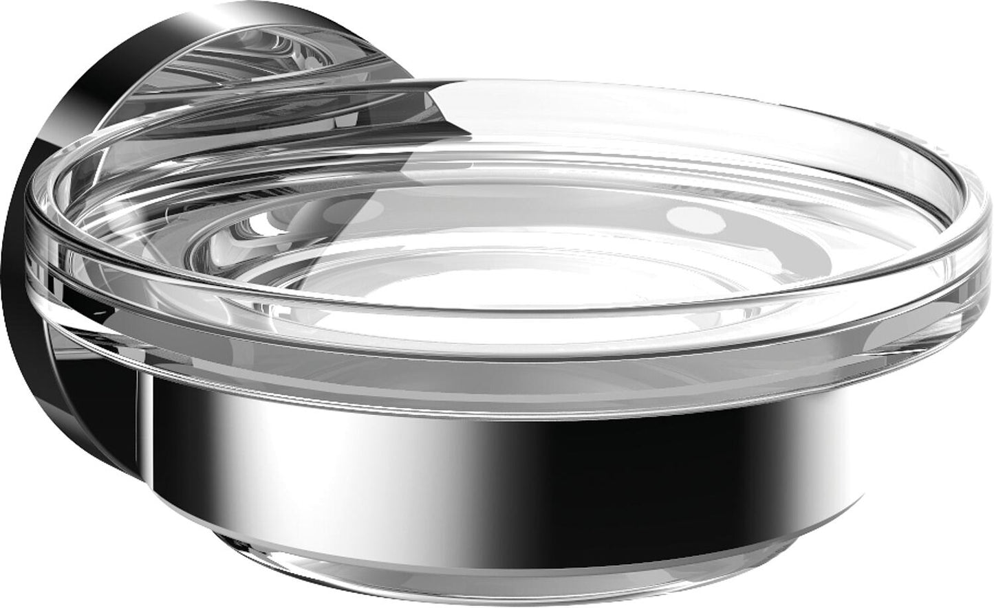 Porte-savon rond Emco, partie en verre dépoli, chromé