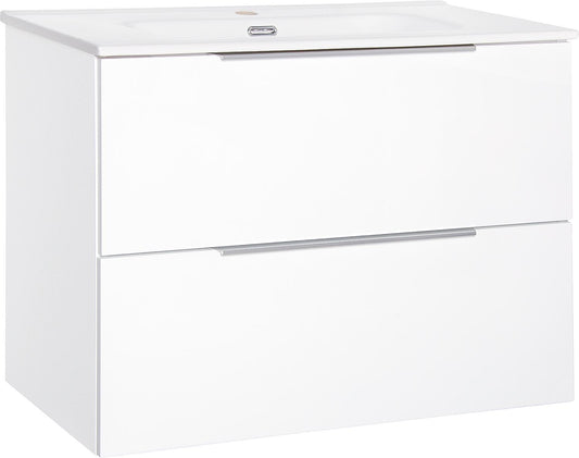 Lavabo en fonte WTU+Mineral Bali, blanc brillant, 2 tiroirs, 810 x 620 x 460 mm