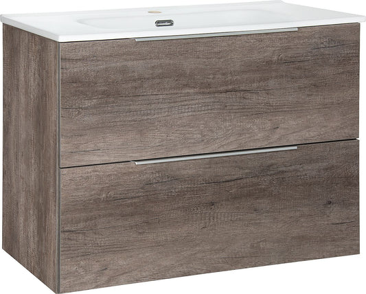 Lavabo en fonte WTU+Mineral Bali, Chêne Château, 2 tiroirs, 810 x 620 x 460 mm