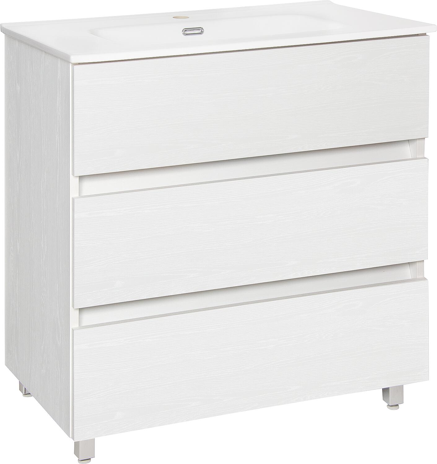 Meuble de rangement WTU+Céramique WT KORA XL, frêne blanc, 3 tiroirs, 805 x 845 x 470 mm