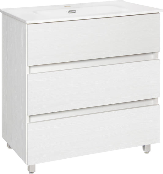 Meuble de rangement WTU+Céramique WT KORA XL, frêne blanc, 3 tiroirs, 805 x 845 x 470 mm