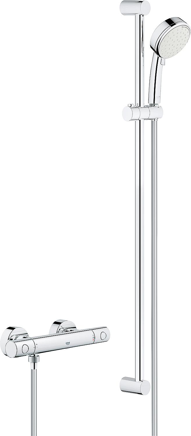 Grohe Grohtherm 800 C shower thermostat set with 900 mm shower rail, 100 mm hand shower and chrome shower hose
