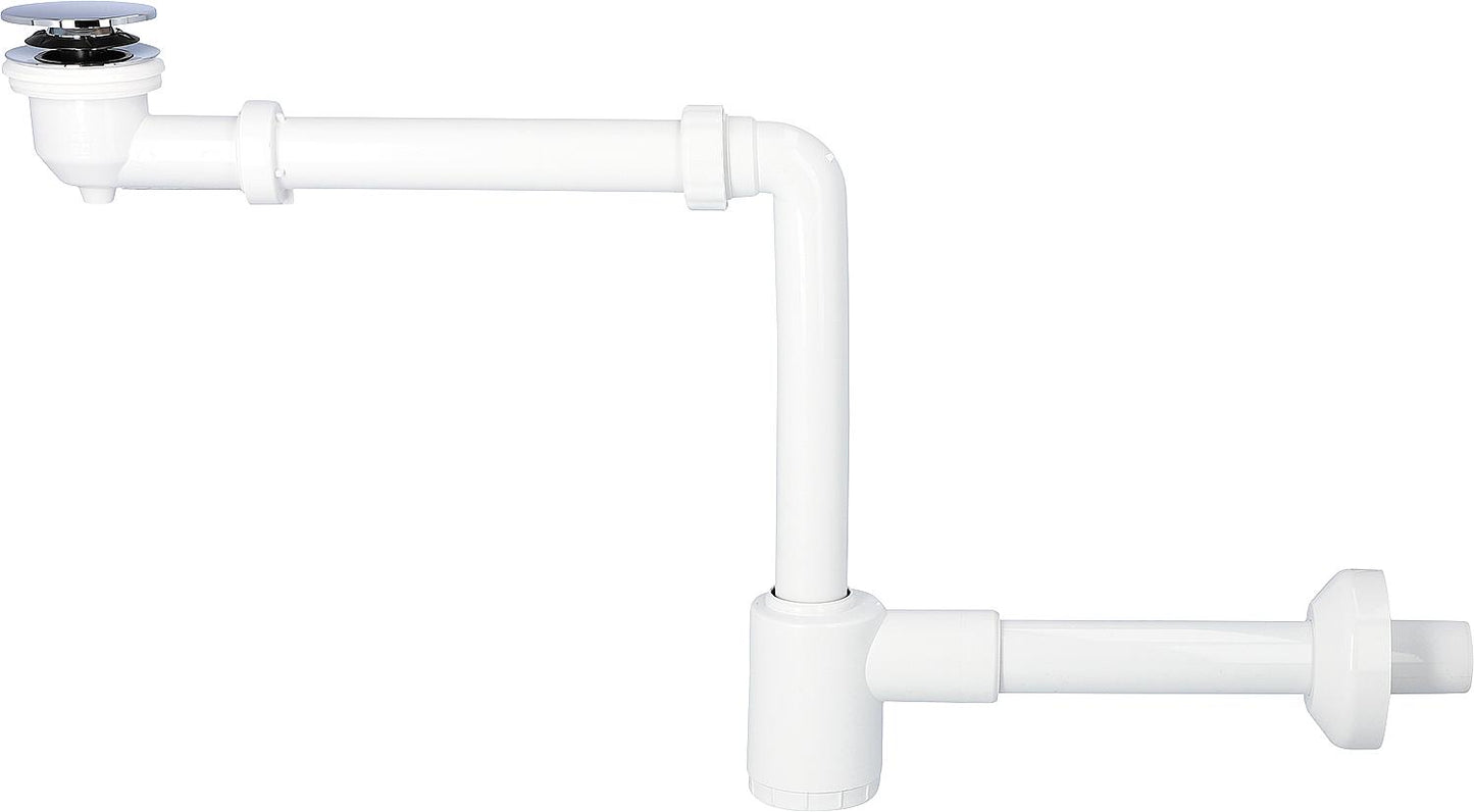 Siphon de lavabo compact en forme de coupe Ø32 mm, avec robinet à clic et sortie horizontale
